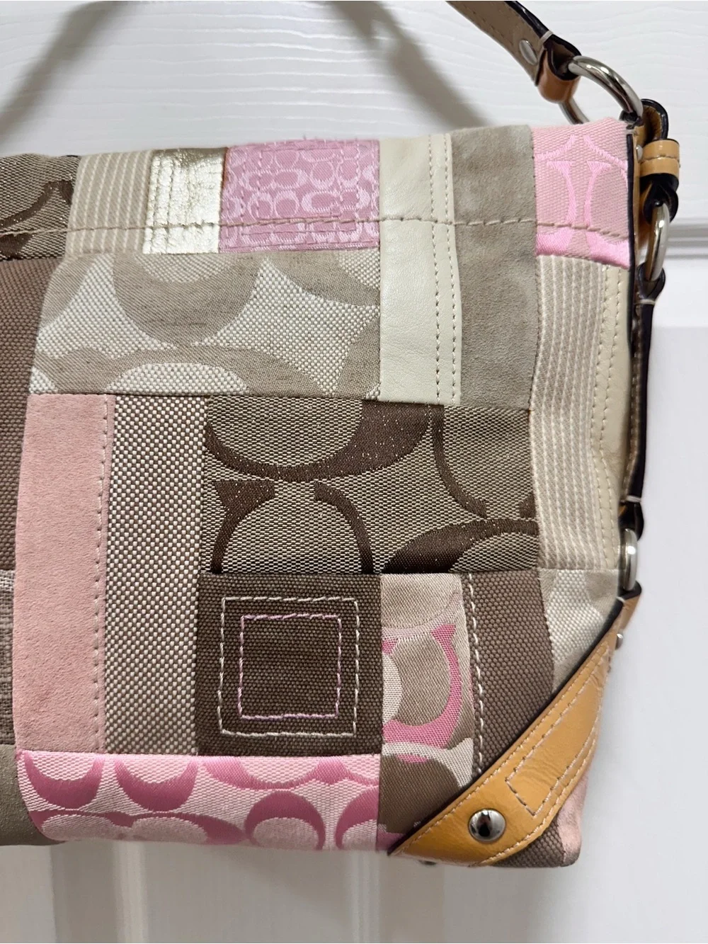 Coach Carly Medium Hobo Bag Signature Patchwork Pink Multi